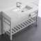 Modern Ceramic Console Sink and Polished Chrome Base, 48